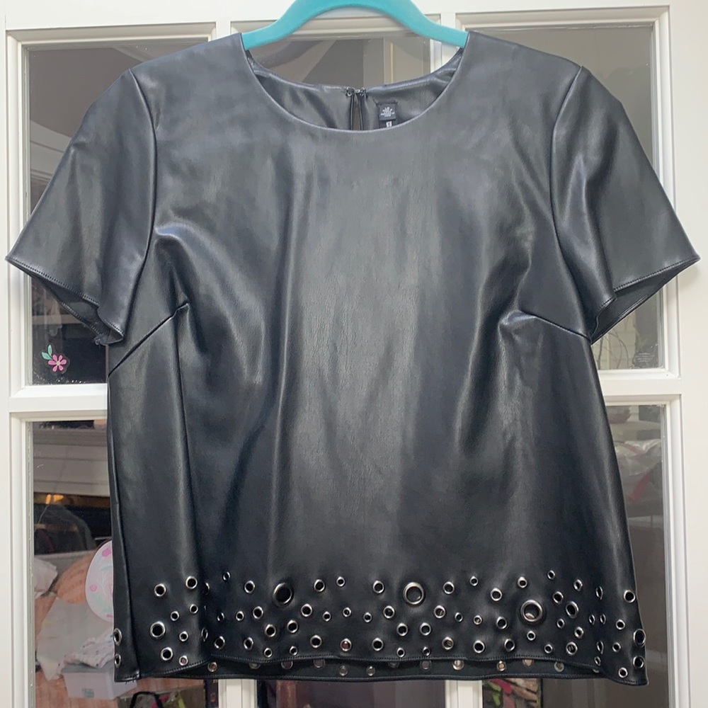 Vegan Leather Top with Grommets - Design Lab by Lord&Taylor